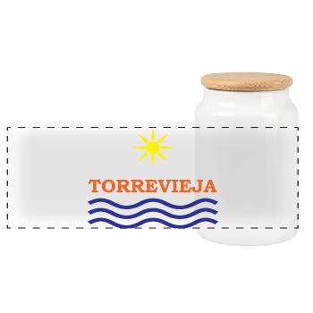Sun and Waves Torrevieja Design - Panoramic Cookie Jar with Wooden Lid - white - Front