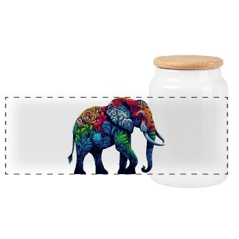Elefant - Panorama Keksdose mit Holzdeckel - Weiß - Vorne