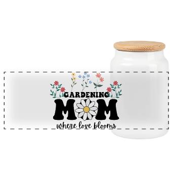 Gärtnernde Mutter, wo die Liebe blüht, Muttertag - Panorama Keksdose mit Holzdeckel - Weiß - Vorne