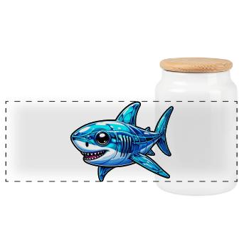 Shark - Panoramic Cookie Jar with Wooden Lid - white - Front