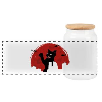 Monster Cat - Panoramic Cookie Jar with Wooden Lid - white - Front