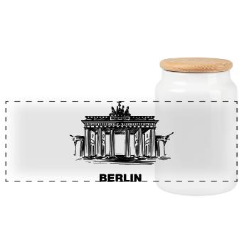 Berlin - Brandenburger Tor - Panorama Keksdose mit Holzdeckel - Weiß - Vorne