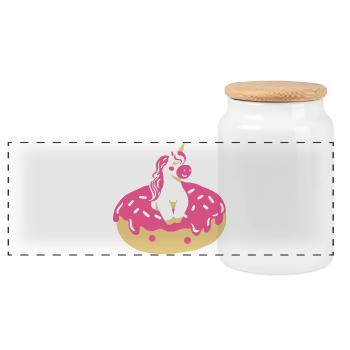 Donut und Einhorn - Panorama Keksdose mit Holzdeckel - Weiß - Vorne
