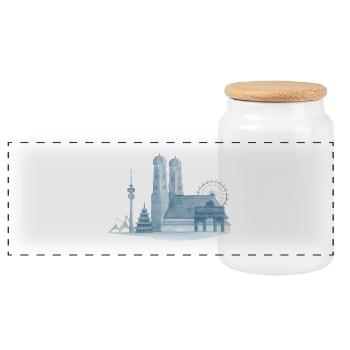 Horizon de Munich - Aquarelle peinte à la main - Boîte à biscuits avec couvercle en bois - blanc - Devant