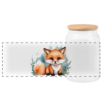 Cute Little Fox - Watercolor Motif - Panoramic Cookie Jar with Wooden Lid - white - Front