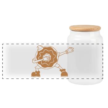 Dabbing Donut - Panorama Keksdose mit Holzdeckel - Weiß - Vorne