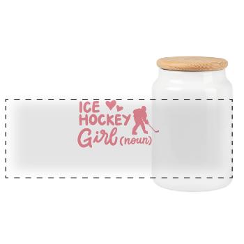 Eishockey Mädchen Hockey Spieler - Panorama Keksdose mit Holzdeckel - Weiß - Vorne
