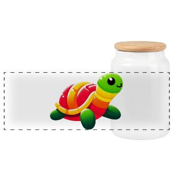 Turtle - Panoramic Cookie Jar with Wooden Lid - white - Front