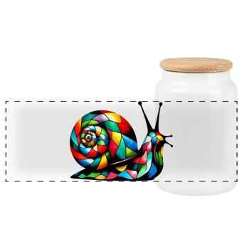 Harlequin Snail - Panoramic Cookie Jar with Wooden Lid - white - Front