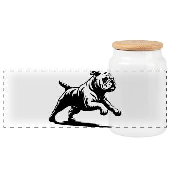 English Bulldog - Panoramic Cookie Jar with Wooden Lid - white - Front