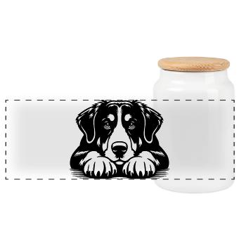 Appenzeller Sennenhund Kopf mit Pfoten - Panorama Keksdose mit Holzdeckel - Weiß - Vorne