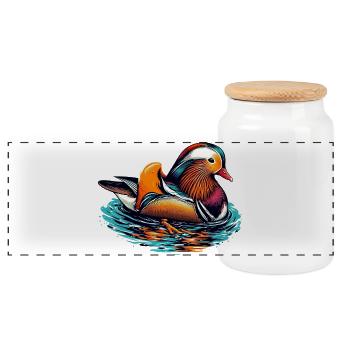 Mandarin duck - Panoramic Cookie Jar with Wooden Lid - white - Front