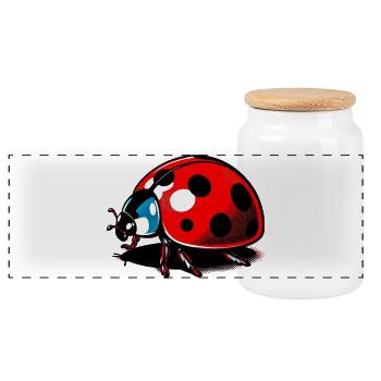 Ladybird - Panoramic Cookie Jar with Wooden Lid - white - Front