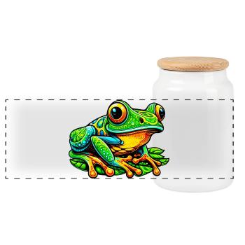 Frosch - Panorama Keksdose mit Holzdeckel - Weiß - Vorne