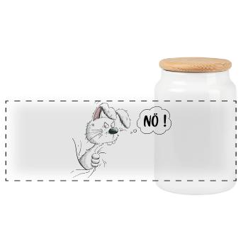 Drolliger Weißer Nö Hase I Hasenmotiv Kaninchen - Panorama Keksdose mit Holzdeckel - Weiß - Vorne