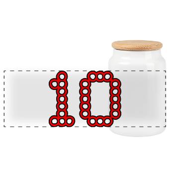 10. 10 JAHRE. 10-JÄHRIGES JUBILÄUM. 10-JÄHRIGES JUBILÄUM. - Panorama Keksdose mit Holzdeckel - Weiß - Vorne