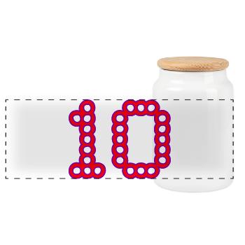 10. 10 JAHRE. 10-JÄHRIGES JUBILÄUM. 10-JÄHRIGES JUBILÄUM. - Panorama Keksdose mit Holzdeckel - Weiß - Vorne