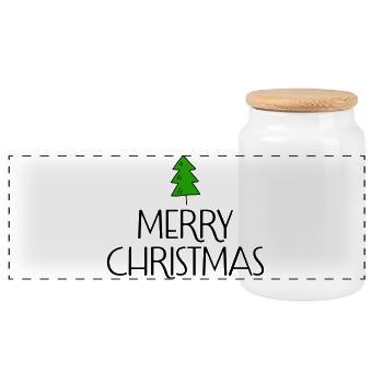 Frohe Weihnachten mit Tannenbaum - Panorama Keksdose mit Holzdeckel - Weiß - Vorne