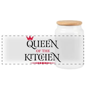 Queen of the Kitchen - Panoramic Cookie Jar with Wooden Lid - white - Front