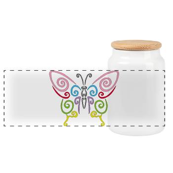 Symbol of a multicolored butterfly - Panoramic Cookie Jar with Wooden Lid - white - Front
