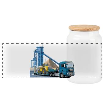 Low-loader in the gravel plant - Panoramic Cookie Jar with Wooden Lid - white - Front