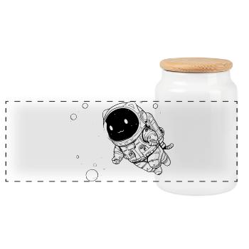 Funny Galactic Cat Floating in Space - Panoramic Cookie Jar with Wooden Lid - white - Front