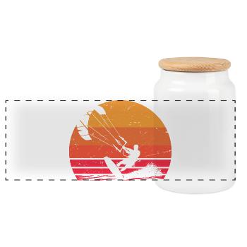 Sunset Kitesurfing Silhouette Design - Panoramic Cookie Jar with Wooden Lid - white - Front