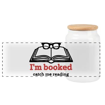 I'm Booked – Catch Me Reading - Panoramic Cookie Jar with Wooden Lid - white - Front