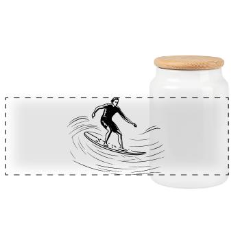 Surfer Sketch - Panoramic Cookie Jar with Wooden Lid - white - Front