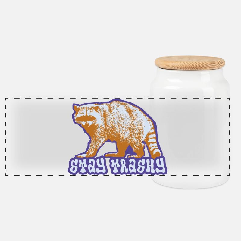 Stay Trashy – Frecher Waschbär - Panorama Keksdose mit Holzdeckel - Weiß