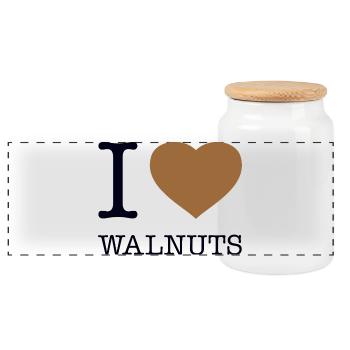 I LOVE WALNUTS - Panoramic Cookie Jar with Wooden Lid - white - Front