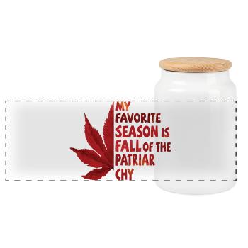 My favorite season is Fall of the Patriarchy - Panoramic Cookie Jar with Wooden Lid - white - Front