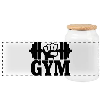 GYM Fist with Dumbbell - Panoramic Cookie Jar with Wooden Lid - white - Front