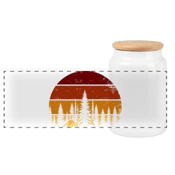 Retro Sonnenuntergang im Wald – Camping Vibes - Panorama Keksdose mit Holzdeckel - Weiß - Vorne