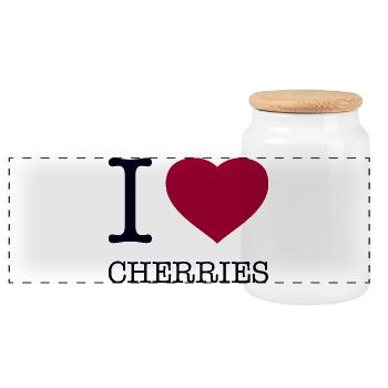 J’ADORE LES CERISES - Boîte à biscuits avec couvercle en bois - blanc - Devant