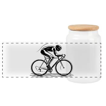 Dessin cycliste - Boîte à biscuits avec couvercle en bois - blanc - Devant