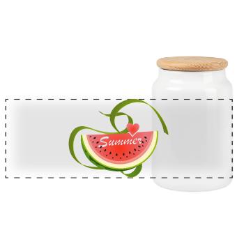 Morceau de pastèque avec police décorative -Été - Boîte à biscuits avec couvercle en bois - blanc - Devant