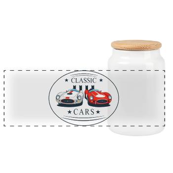 Classic Cars - Panoramic Cookie Jar with Wooden Lid - white - Front