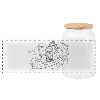 Surfer mit Samurai-Motiv - Panorama Keksdose mit Holzdeckel - Weiß - Vorne