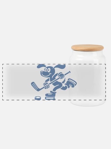 Dackel Eishockey Silhouette Minimalistisch - Panorama Keksdose mit Holzdeckel - Weiß