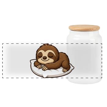Cute Sloth Cartoon Relax Cuddle Chill - Panoramic Cookie Jar with Wooden Lid - white - Front