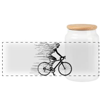 Radfahrerin Line Art - Panorama Keksdose mit Holzdeckel - Weiß - Vorne