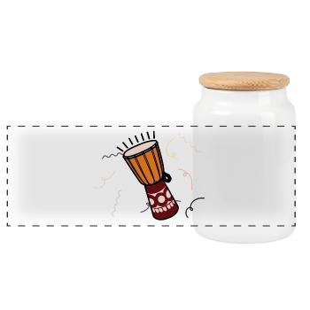 Tambour africain coloré pour vêtements - Boîte à biscuits avec couvercle en bois - blanc - Devant