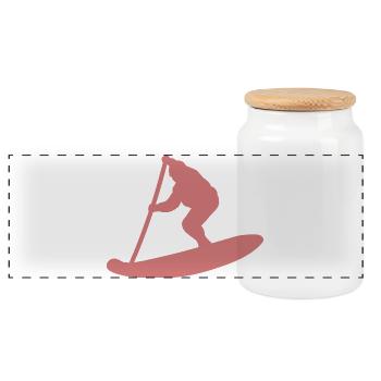 Minimalist Stand Up Paddle Silhouette - Panoramic Cookie Jar with Wooden Lid - white - Front
