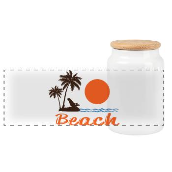 Beach Sunset with Palm Trees – Tropical Summer Design - Panoramic Cookie Jar with Wooden Lid - white - Front
