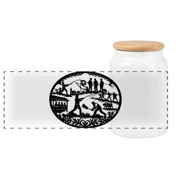 Hornussen_black - Panoramic Cookie Jar with Wooden Lid - white - Front