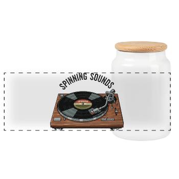 Record player - Panoramic Cookie Jar with Wooden Lid - white - Front