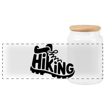 Hiker Typography - Hiking Design - Panoramic Cookie Jar with Wooden Lid - white - Front