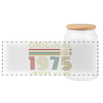 Original 1975 Jahrgang Vintage Geburtstag Retro - Panorama Keksdose mit Holzdeckel - Weiß - Vorne