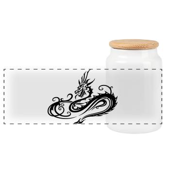 Tribal dragon in heart shape motif - Panoramic Cookie Jar with Wooden Lid - white - Front